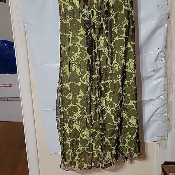 MILLY Halter Maxi Dress Green Floral Print Beaded Neckline Flowy Summer Dress M - Picture 5 of 7